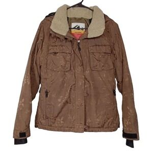 Polar Edge Gold Series Womens Large Jacket Brown Floral Sherpa Pocket Ski Winter